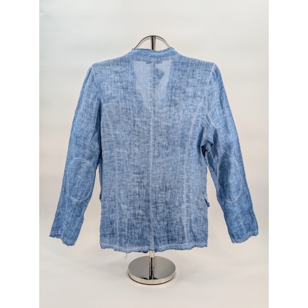 MEO MELI 100% Linen Jacket Blazer Womens S/M Blue Coastal Minimalist Lagenlook - Picture 7 of 16